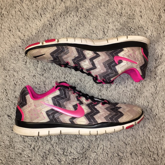 Nike Shoes - Chevron and hot pink Nike Frees
